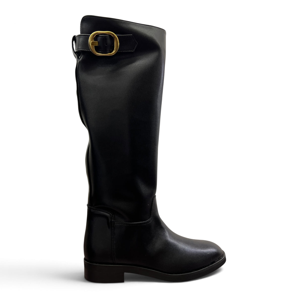 Stivale tacco 3.5cm nero con fibbia oro