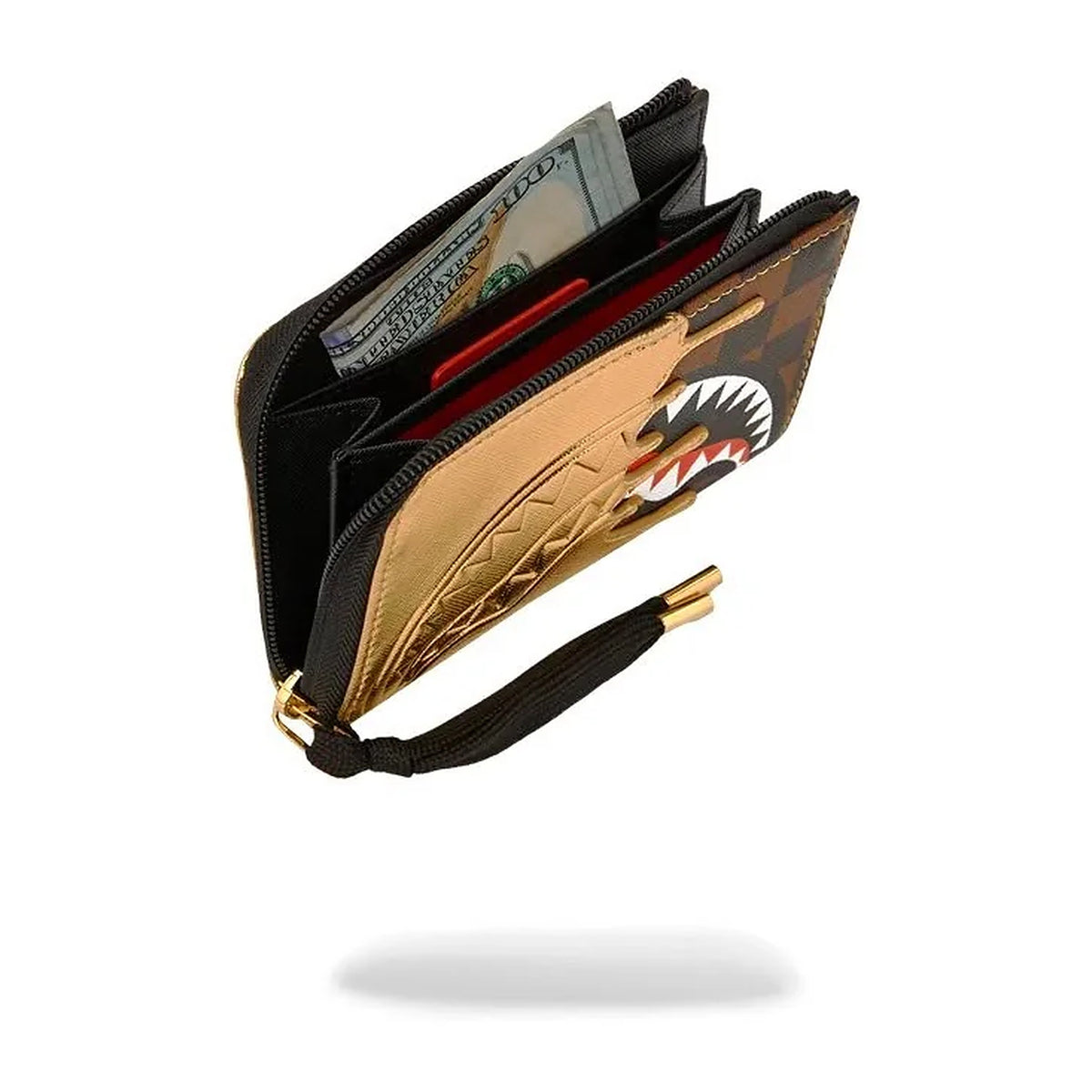 Portafogli Sprayground Sharks IN Paris Gold Drip Wallet, vista 2