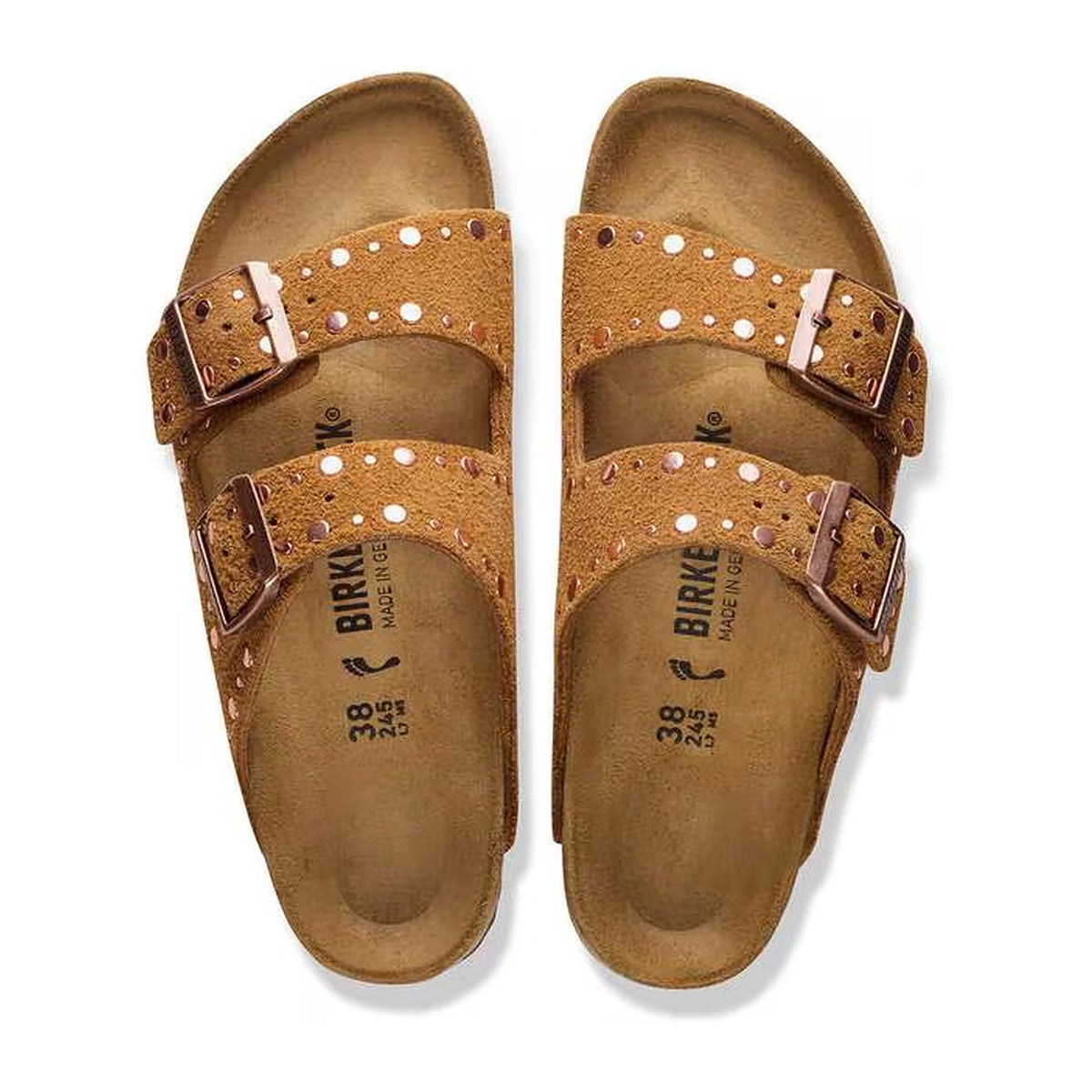 Sandali Bassi Birkenstock Arizona Rivet Mink, Suede Leather, vista 3