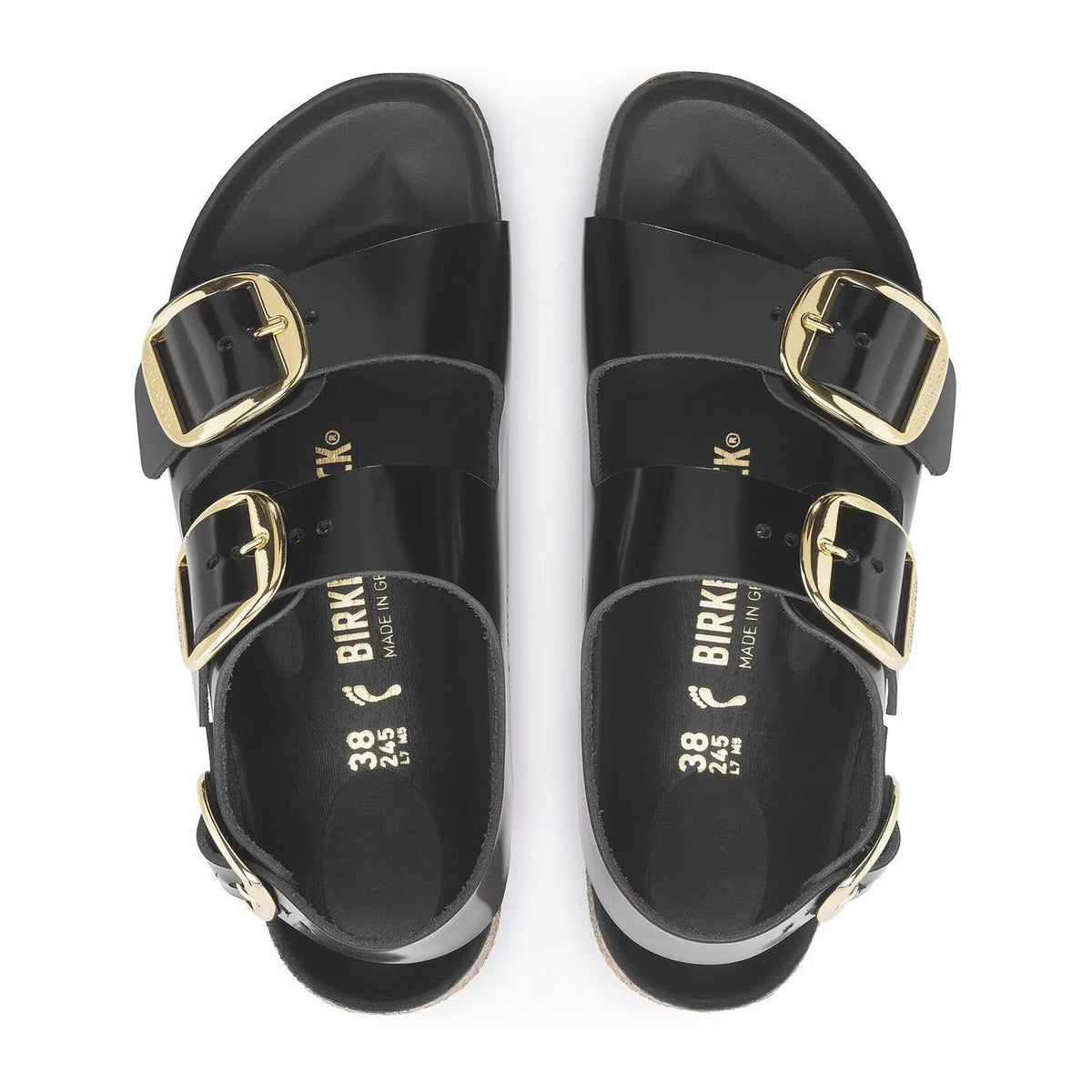 Sandali Bassi Birkenstock Milano Big Buckle Shine Black, Natural Leather – foto 2