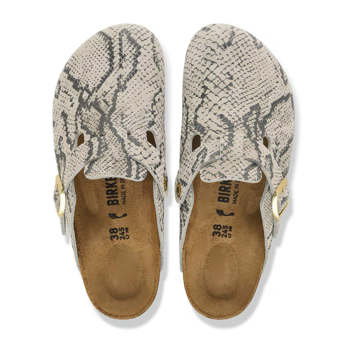 Sandali Bassi Birkenstock Boston Snake Oyster, Suede Leather, vista 2