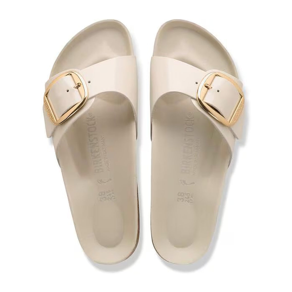 Sandali Bassi Birkenstock Madrid Big Buckle HEX Shine Oyster, Natural Lea, vista 3