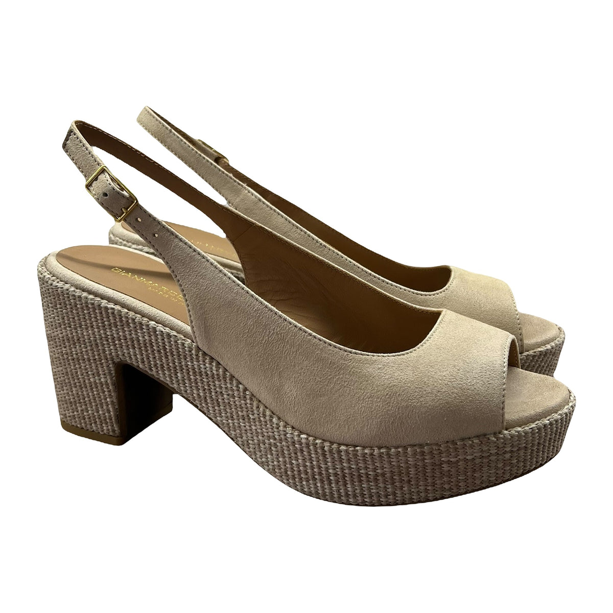 Sandali Gianmarco Sorelli Zeppa 8cm Camoscio E Rafia Beige, vista 2