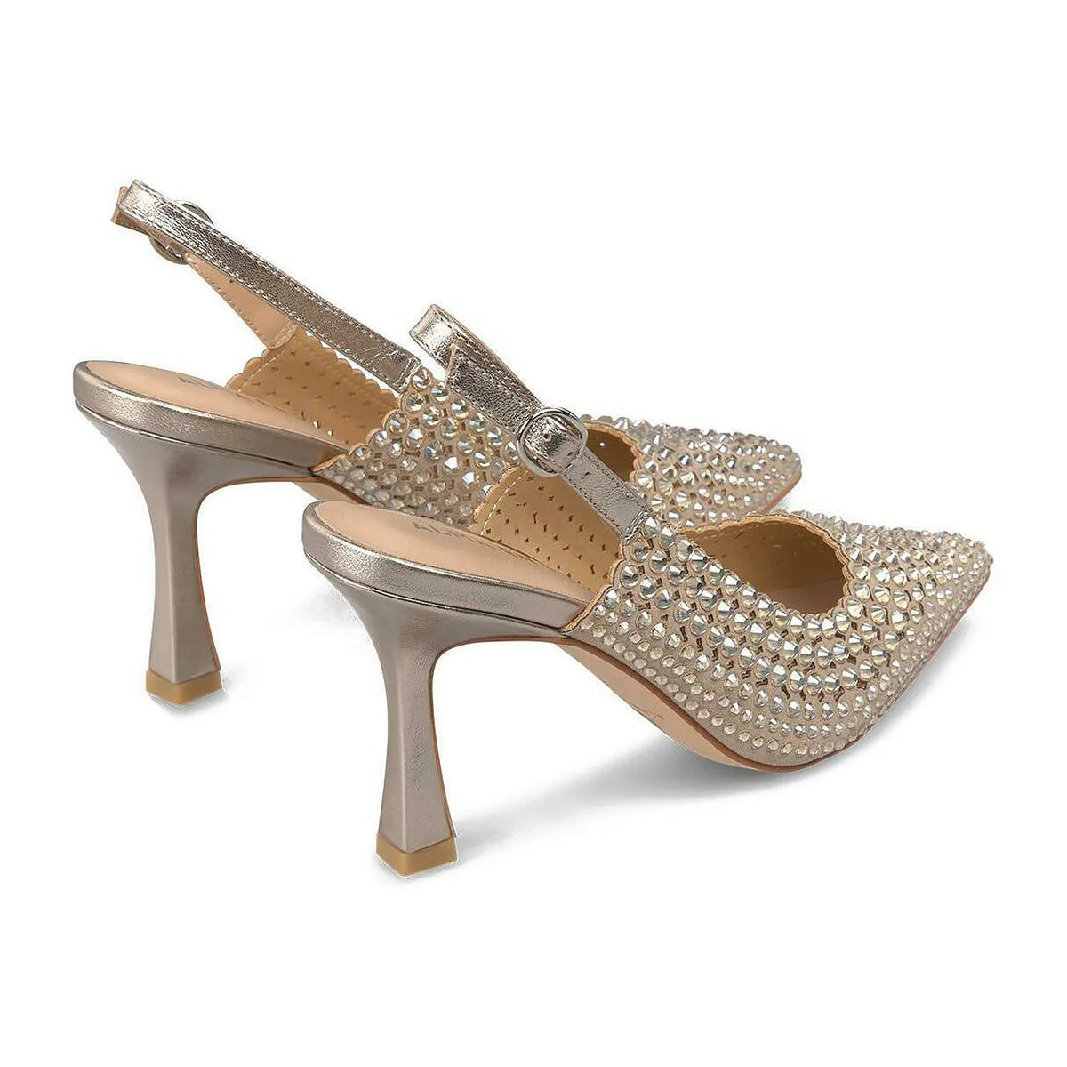 Décolleté Alma en Pena Tacco 9cm In Pelle Bronzo Con Strass, vista 3