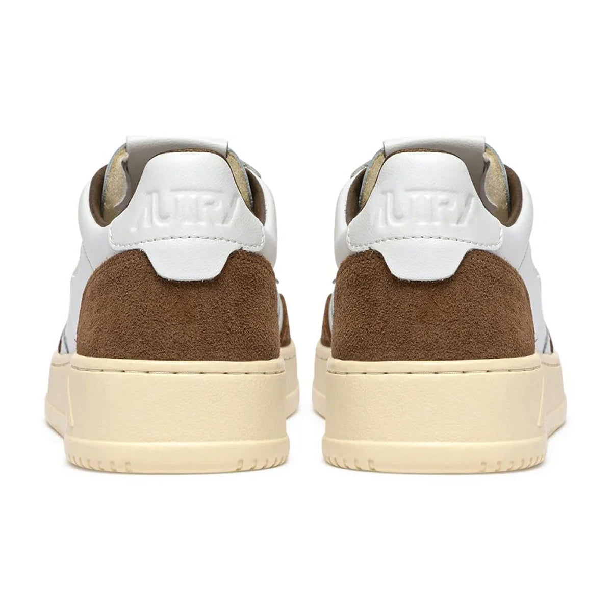 Sneakers Autry Medalist Low in pelle bianca e suede tabacco, vista 3