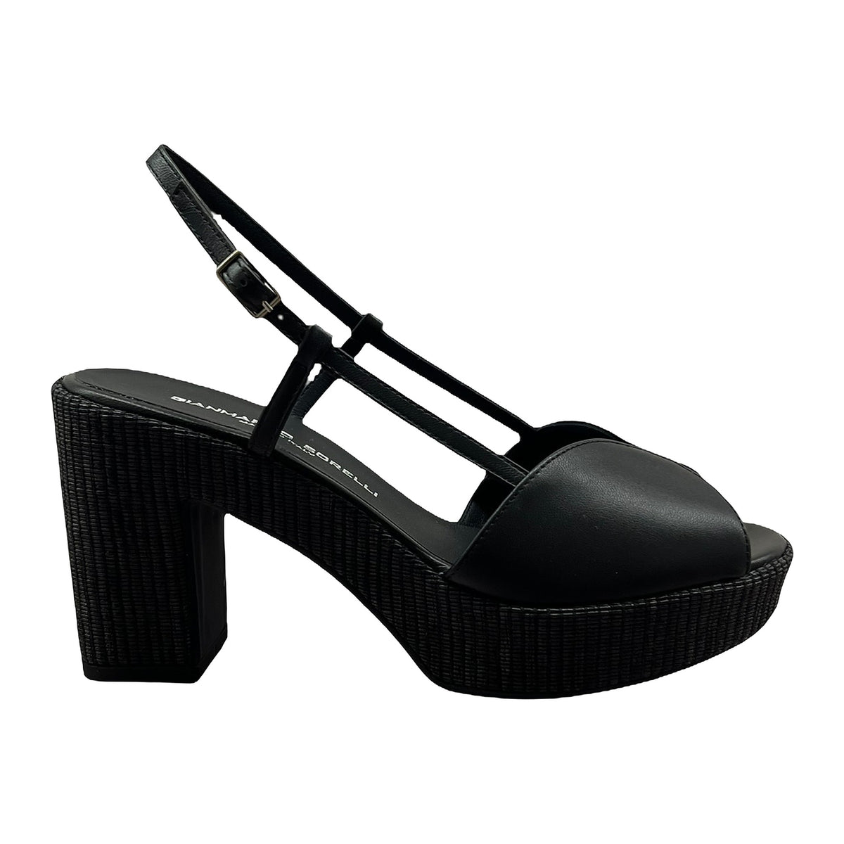 Sandali Gianmarco Sorelli Zeppa 9cm In Pelle Nera E Rafia