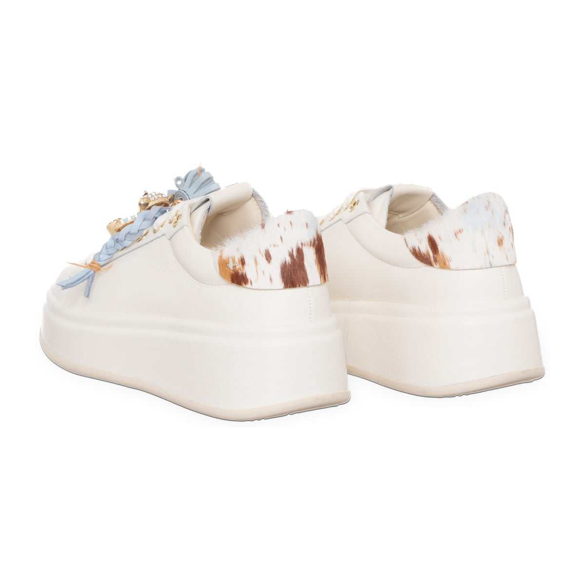 Sneakers Gio+ In Pelle Latte Con Spoiler Cavallino, vista 3
