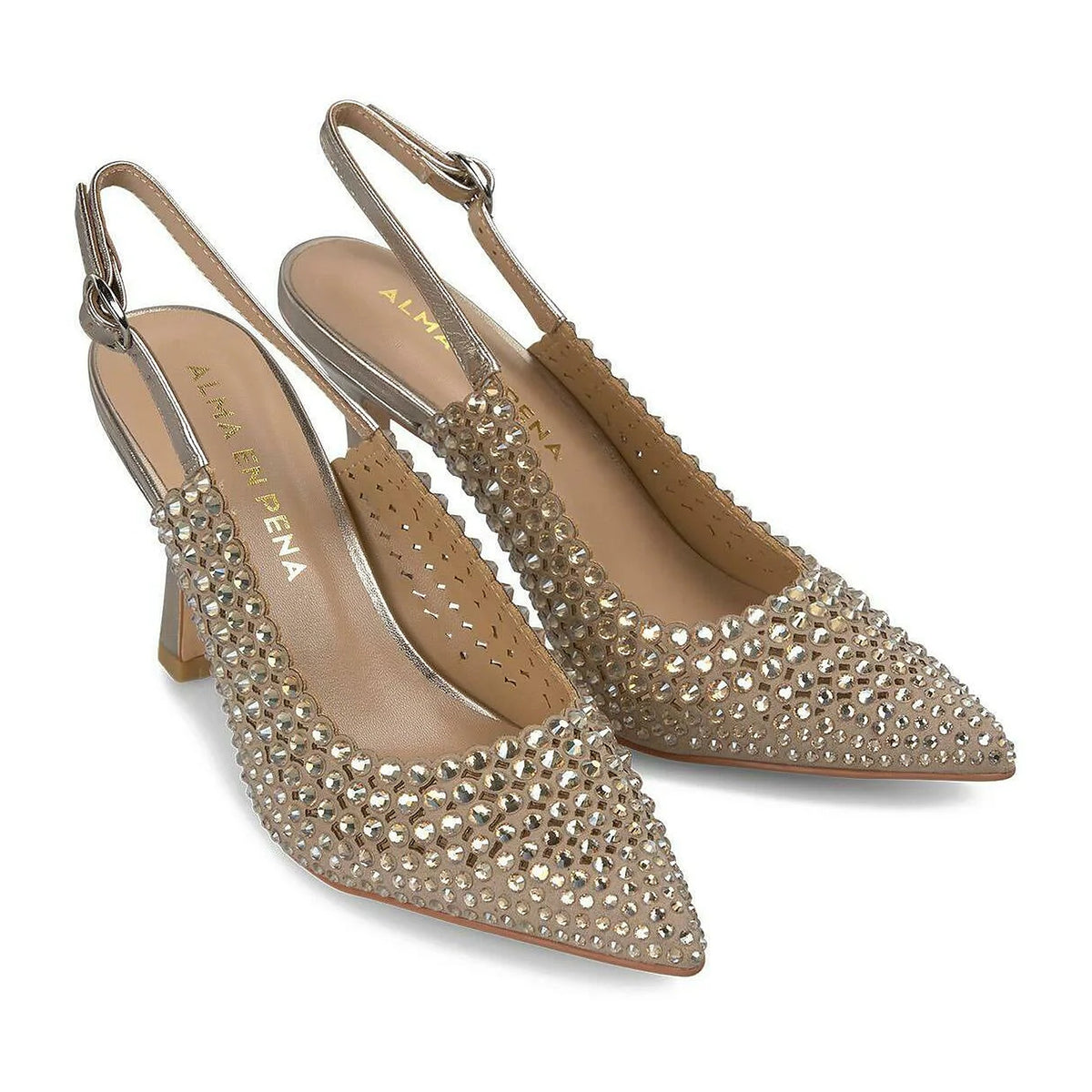 Décolleté Alma en Pena Tacco 9cm In Pelle Bronzo Con Strass, vista 2