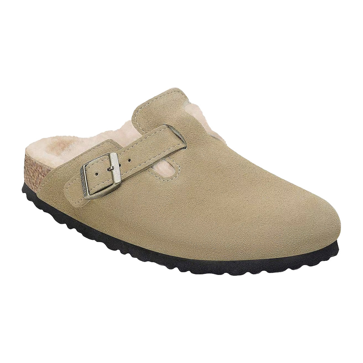 Sandali Bassi Birkenstock Boston Shearling Taupe, Suede Leather
