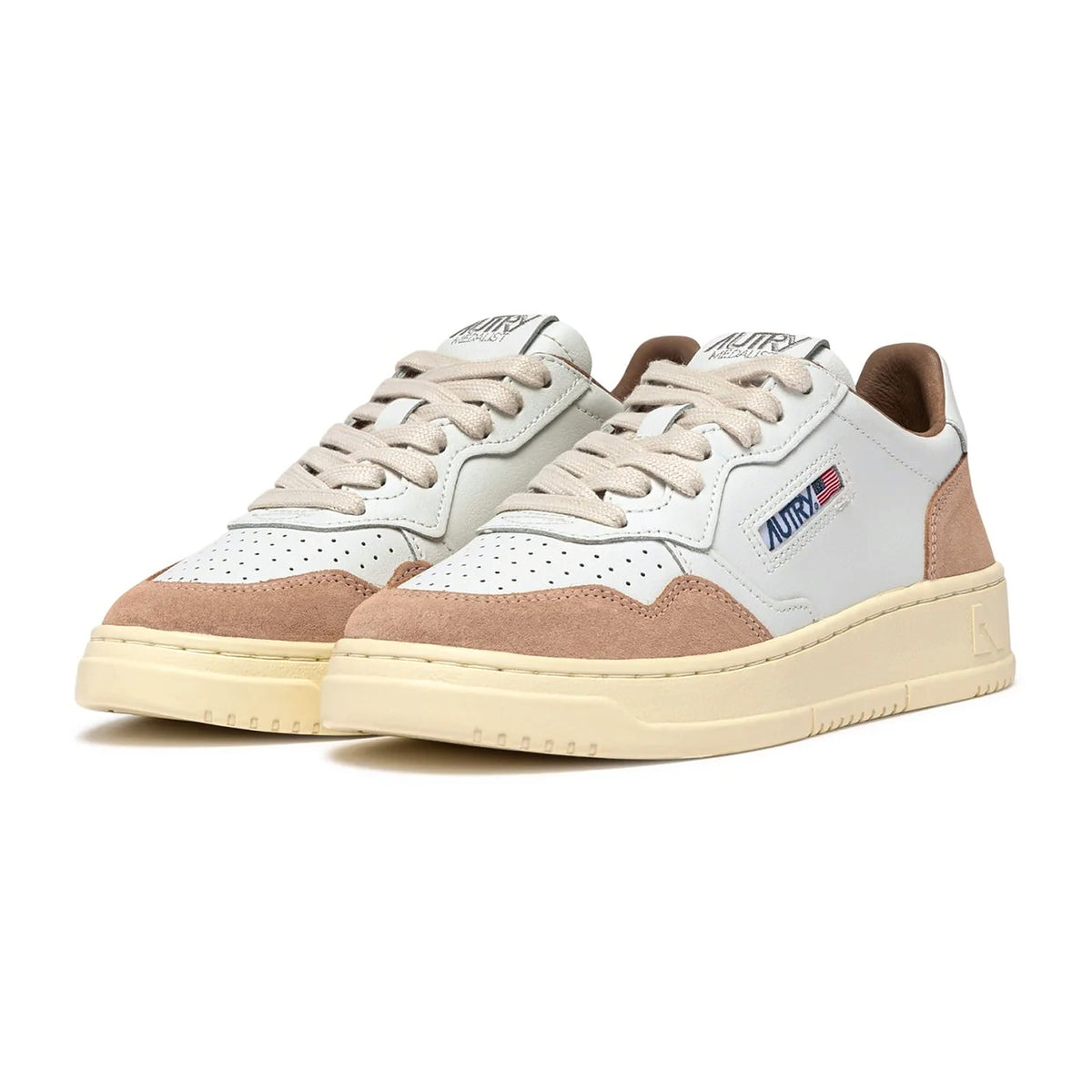 Sneakers Autry Medalist Low in pelle bianca e suede phard, vista 2
