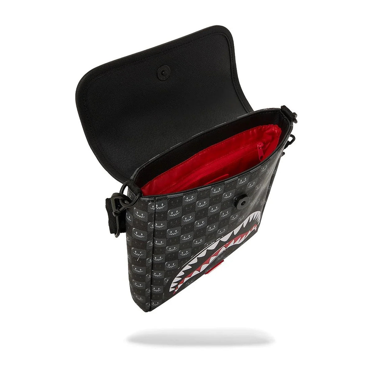 Borselli Sprayground Sharks IN Paris WTF Bubbly Black Check Messenger Sling, vista 3