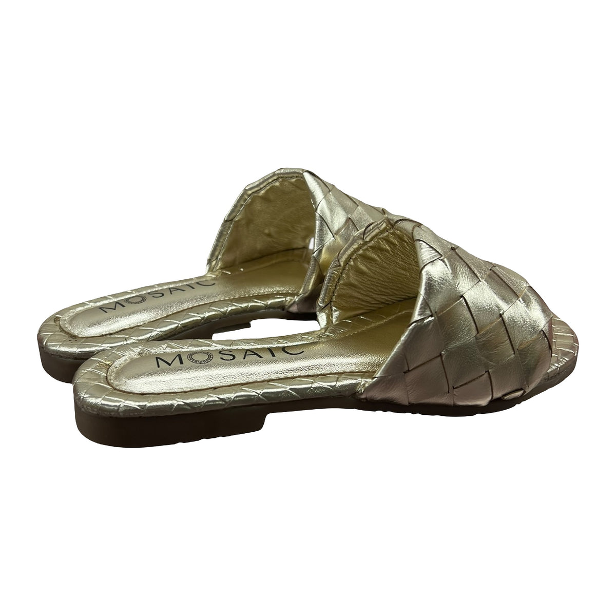 Sandali Bassi Ciabatta Intreccio Pelle Oro, vista 3