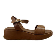 Sandali Zeppa 4cm In Pelle Cuoio