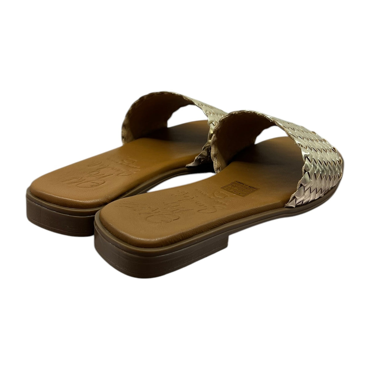 Sandali Bassi Ciabattina In Vitello Intreccio Oro/Platino, vista 3