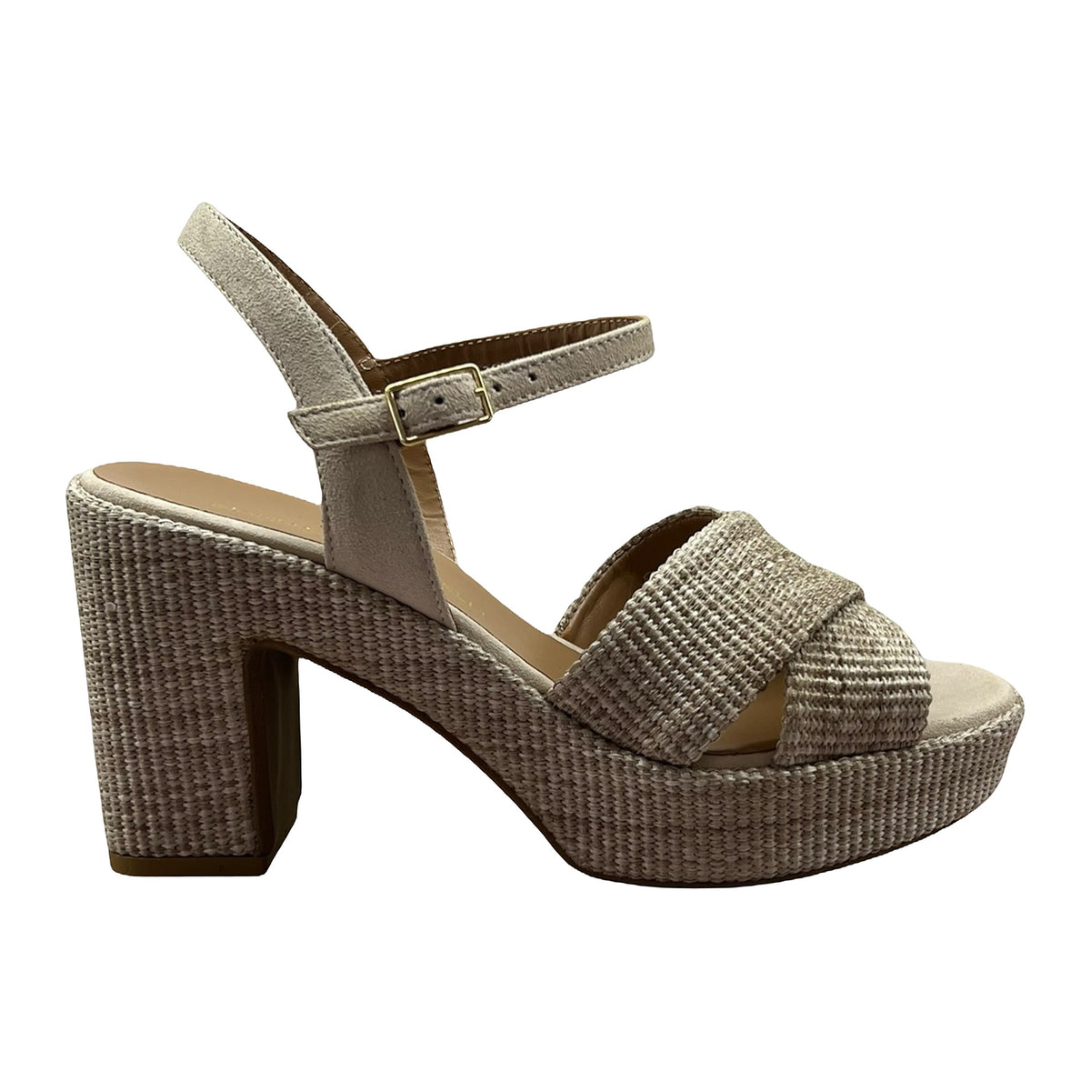Sandali Zeppa Gianmarco Sorelli Tacco 9cm In Rafia Beige