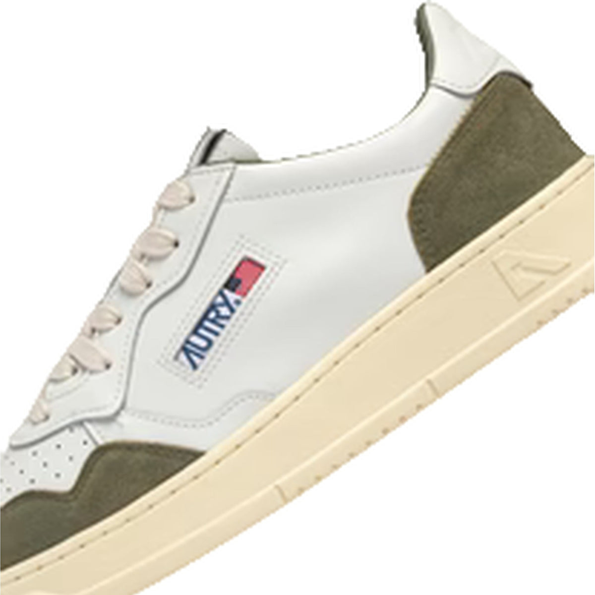 Sneakers Autry Medalist Low In Pelle Bianca E Suede Militare, vista 3