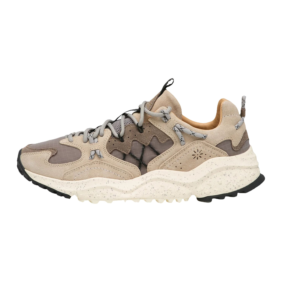 Sneakers in suede e tessuto beige e grigio