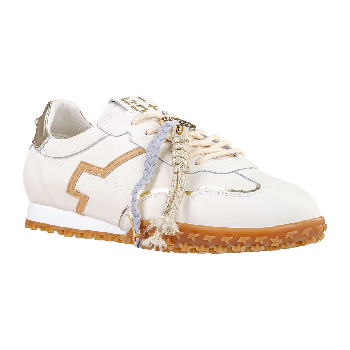 Sneakers Gio+ In Pelle Latte E Oro Con Charms, vista 2