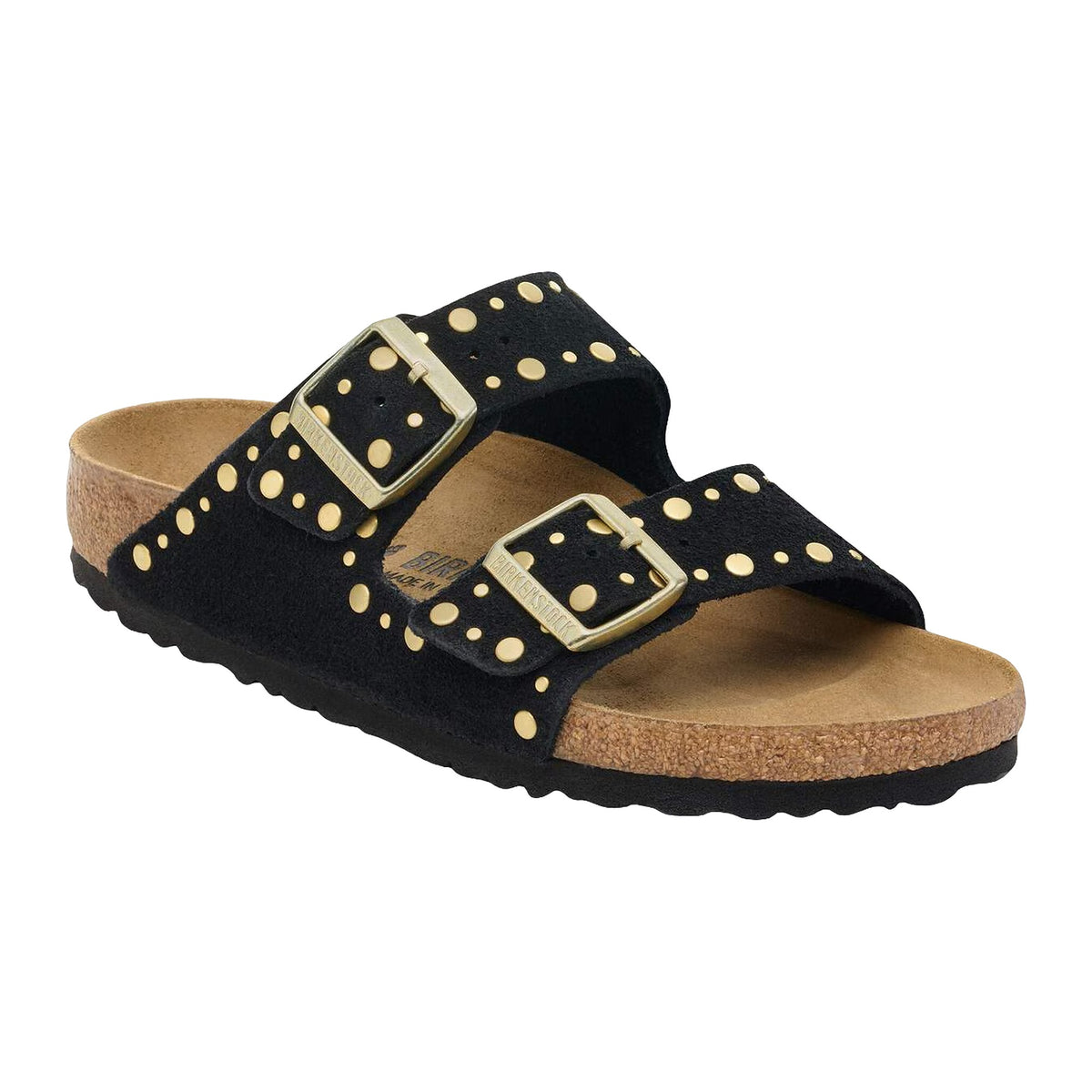 Sandali Bassi Birkenstock Arizona Rivet Black, Suede Leather