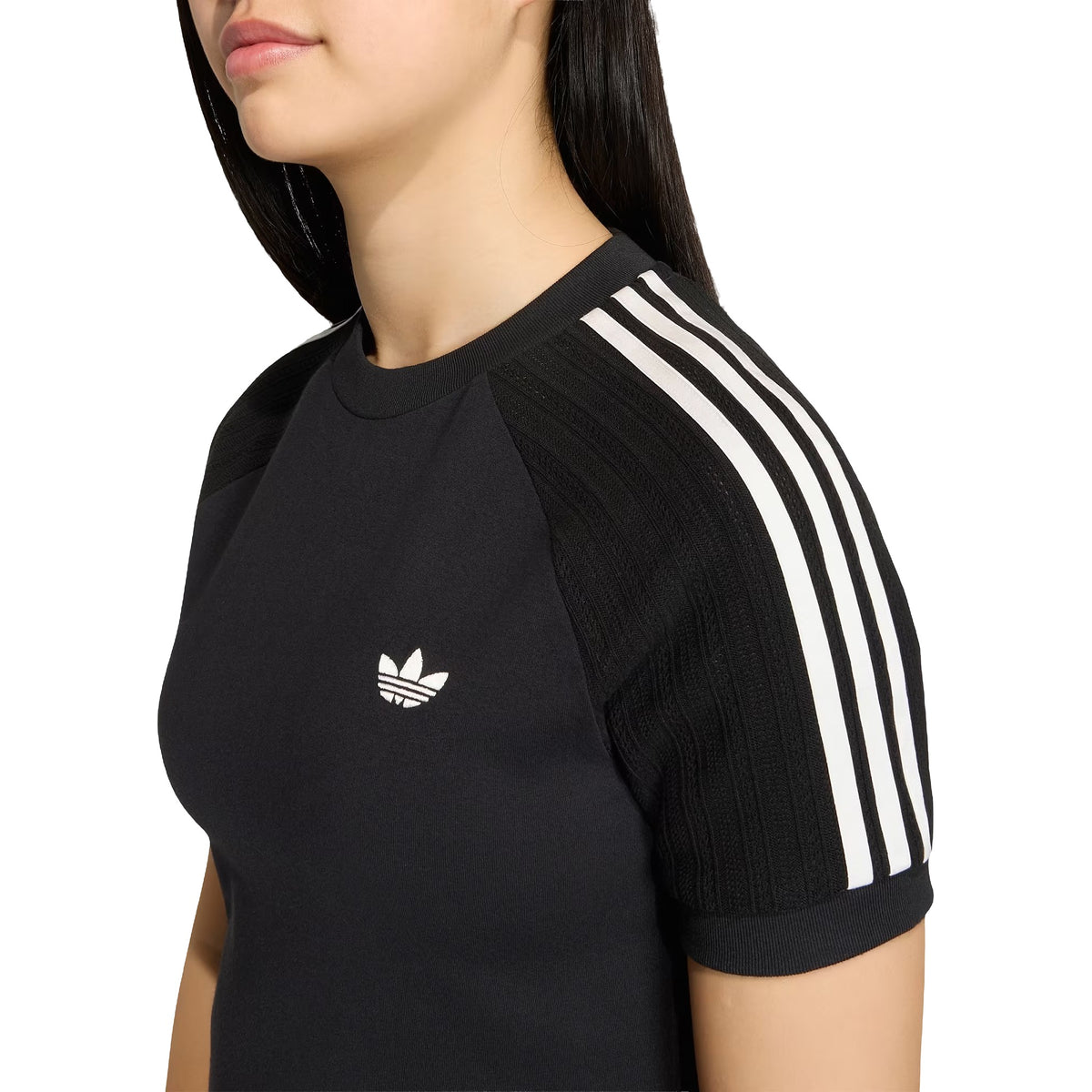T-Shirt Adidas aderente in maglia a 3 strisce, vista 3