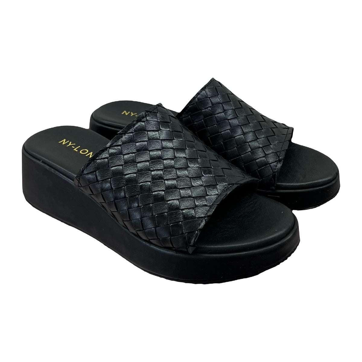 Sandali Zeppa 3.5cm Intreccio Pelle Nero, vista 2