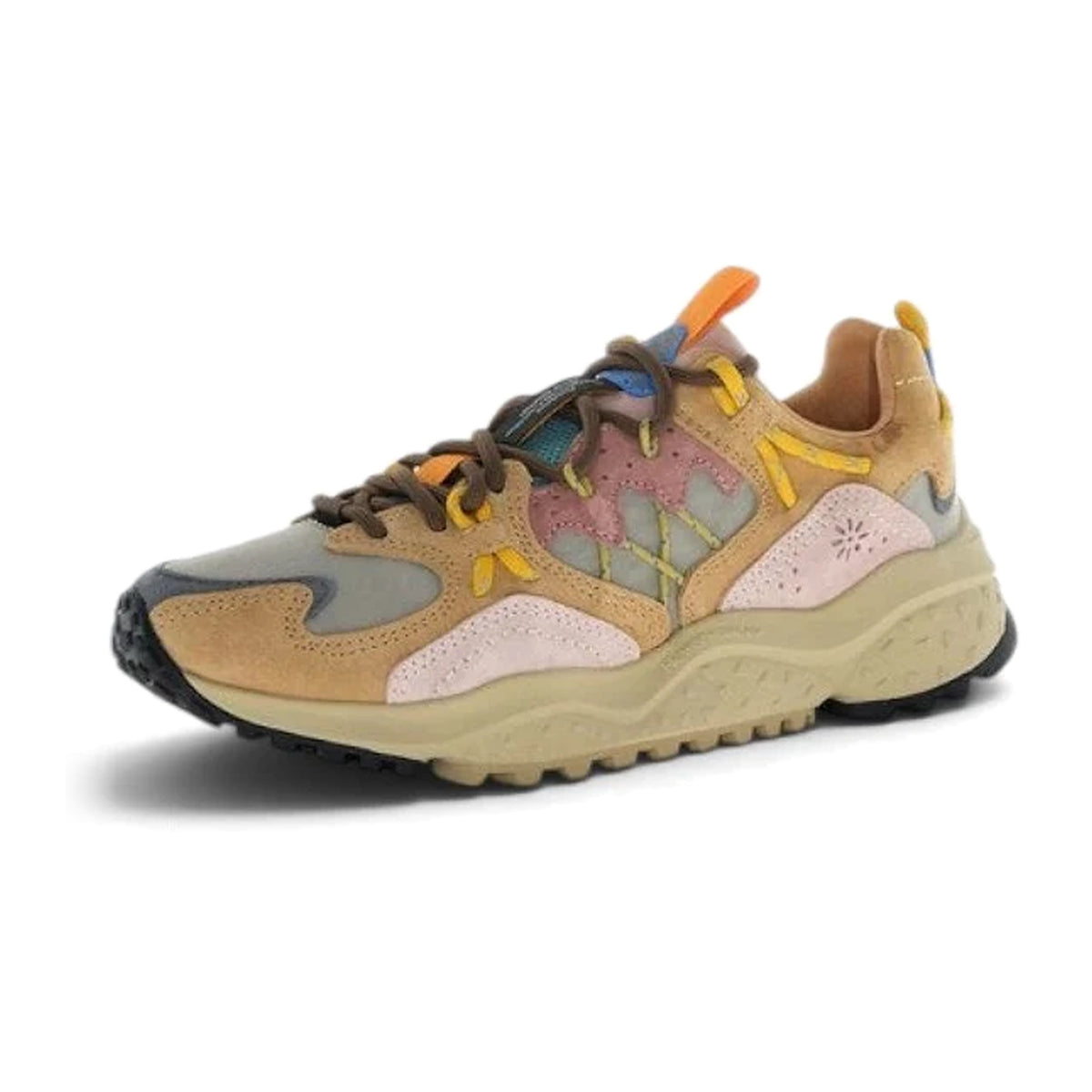 Sneakers Flower Mountain In Suede E Tessuto Cognac, Taupe E Rosa – foto 2