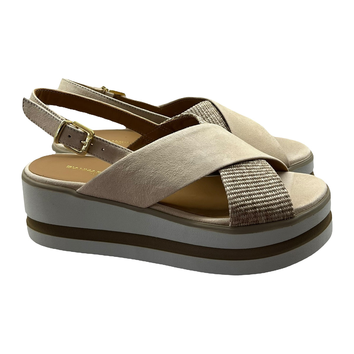 Sandali Gianmarco Sorelli Zeppa 5cm In Camoscio E Rafia Beige, vista 2