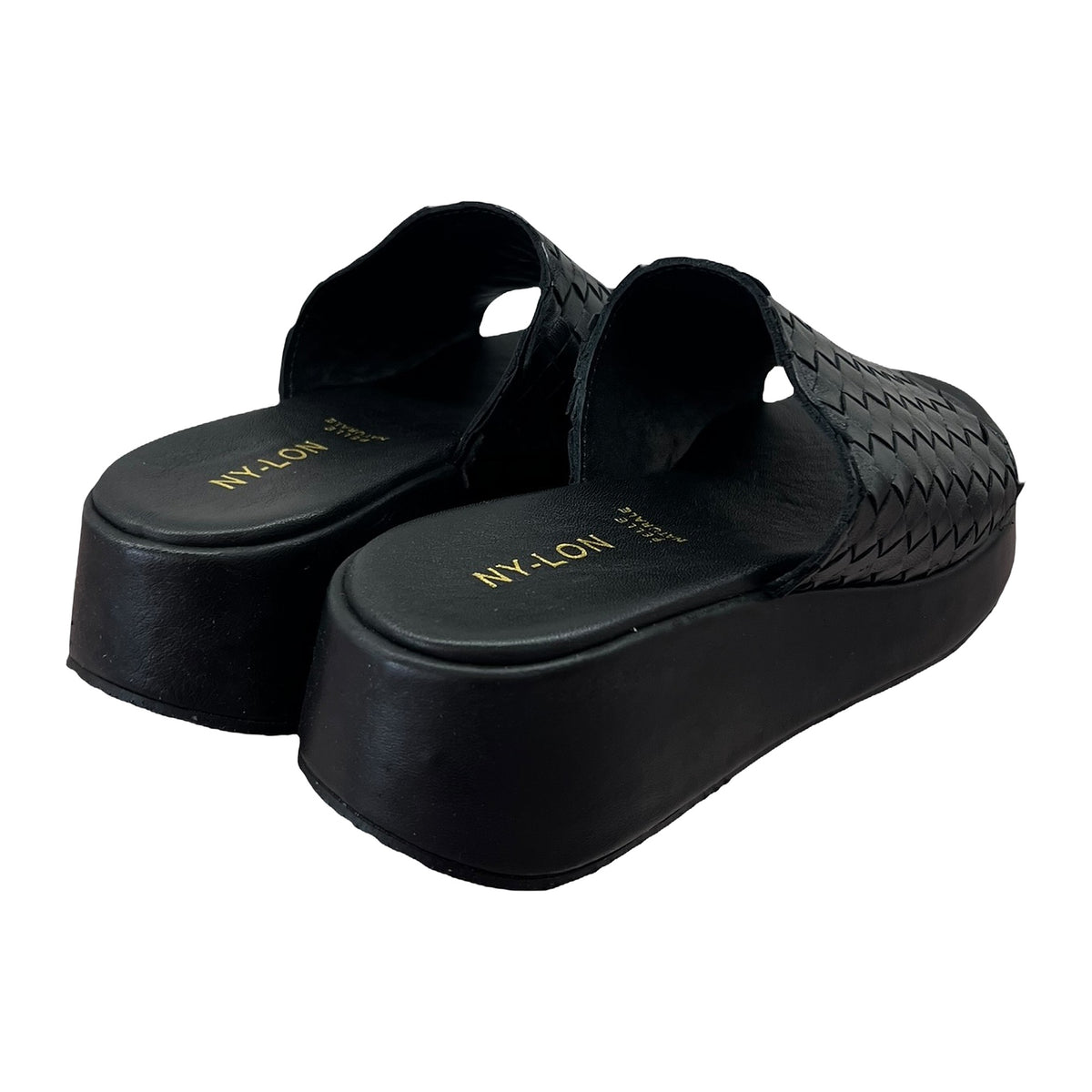 Sandali Zeppa 3.5cm Intreccio Pelle Nero, vista 3