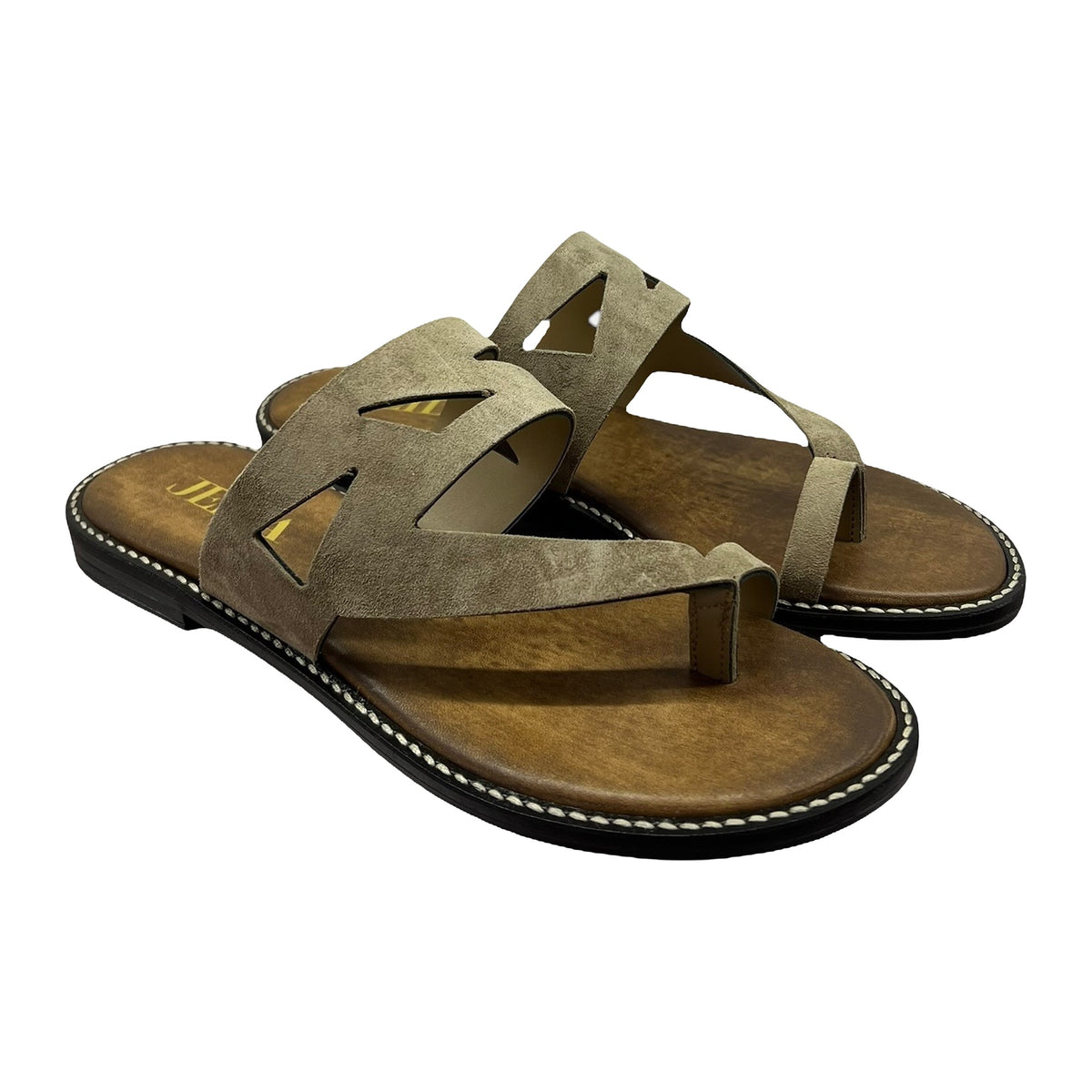 Sandali Bassi Infradito Camoscio Taupe, vista 2