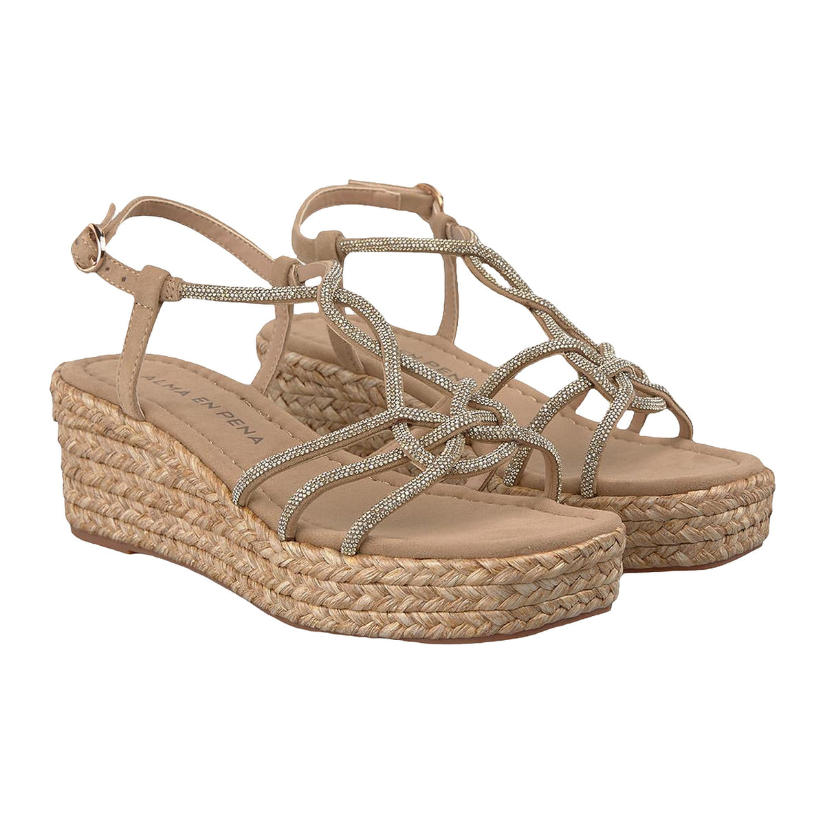 Sandali Zeppa Alma en Pena In Rafia Media 6.5cm Con Strass, vista 2