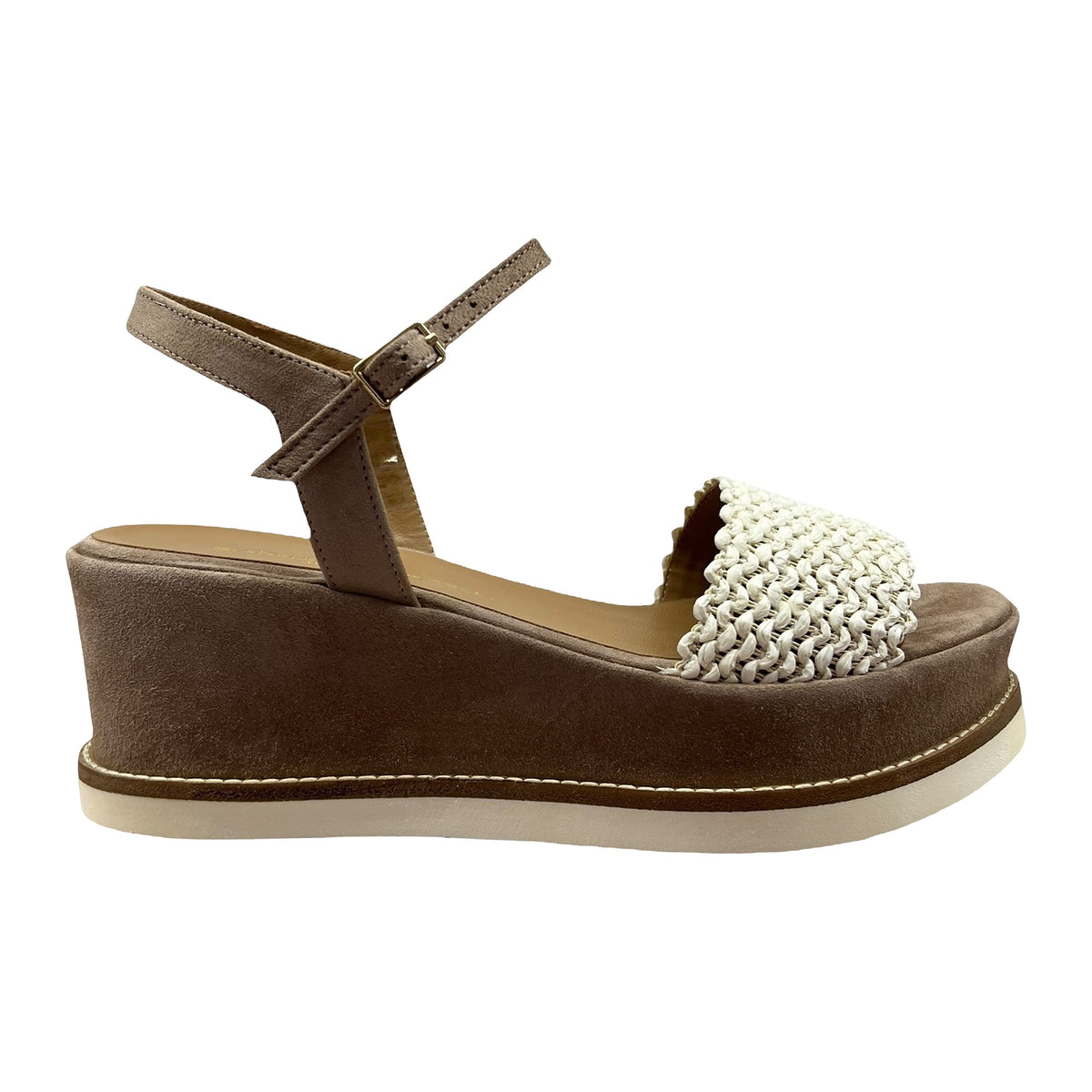 Sandali Gianmarco Sorelli Zeppa 6.5 In Suede Beige E Raffia