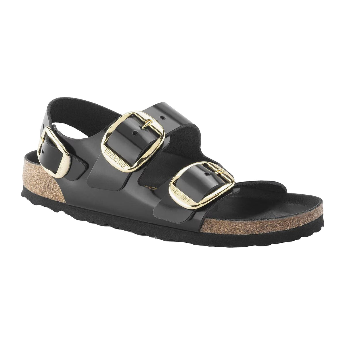 Sandali Bassi Birkenstock Milano Big Buckle Shine Black, Natural Leather
