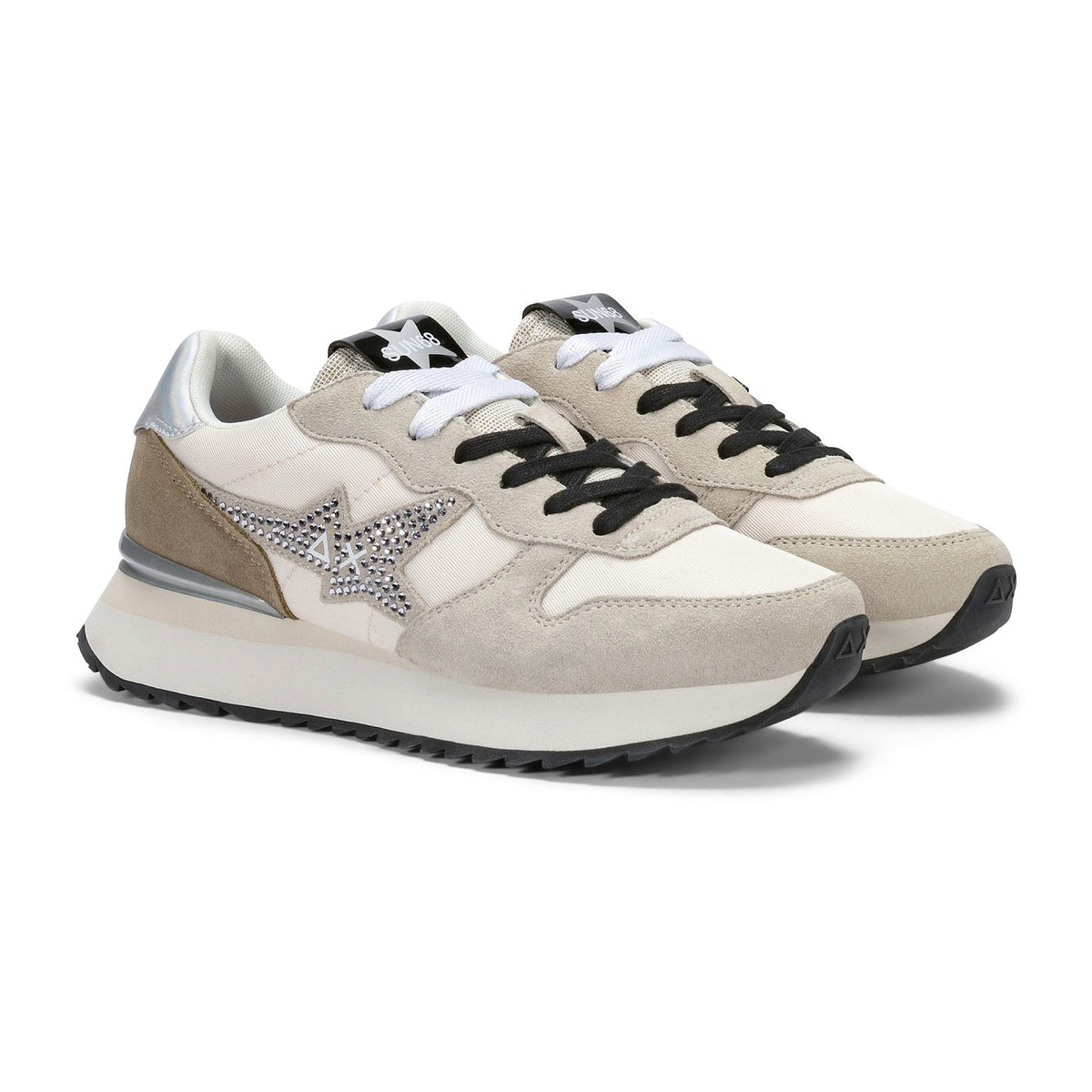 Sneakers Sun68 Stargirl Strass Logo Bianco Panna, vista 3
