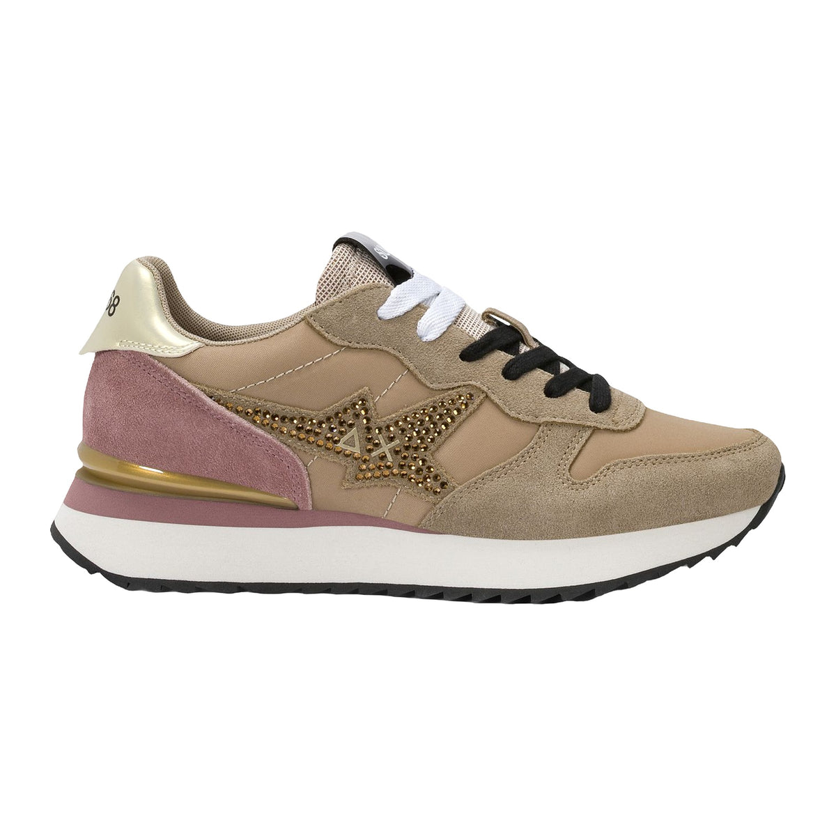 Sneakers Sun68 Stargirl Strass Logo Beige Scuro