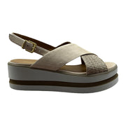 Sandali Gianmarco Sorelli Zeppa 5cm In Camoscio E Rafia Beige