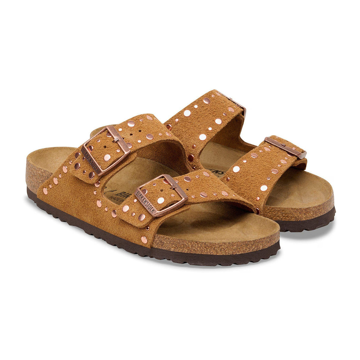 Sandali Bassi Birkenstock Arizona Rivet Mink, Suede Leather, vista 2