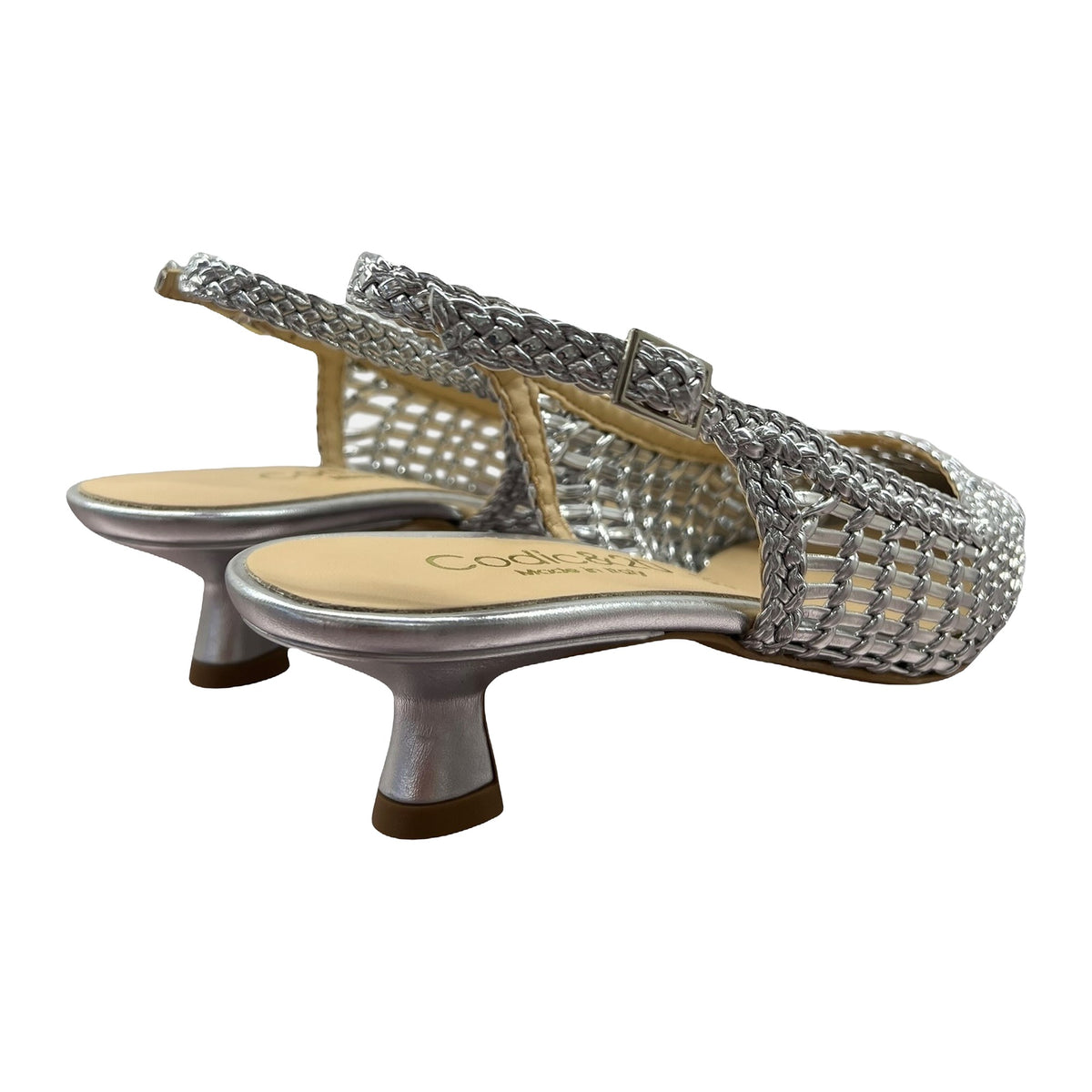 Décolleté Codic&20 Slingback Intreccio Argento Tacco 5cm, vista 3