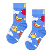Happy Socks Kids Cloudy Fruit Sock, calze celesti per bambini con banane, limoni, mele e nuvole