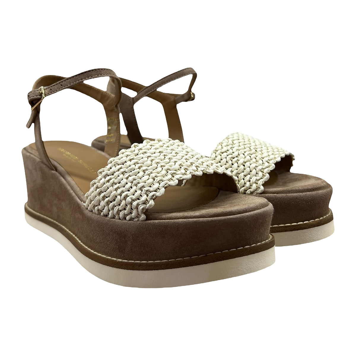 Sandali Gianmarco Sorelli Zeppa 6.5 In Suede Beige E Raffia, vista 2