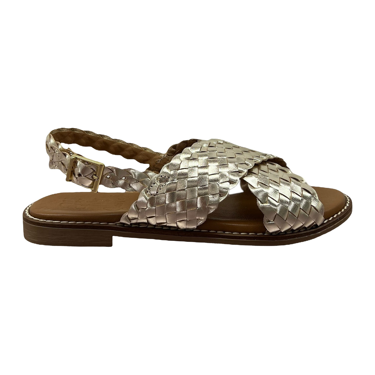 Sandali Bassi In Vitello Intreccio Oro/Platino