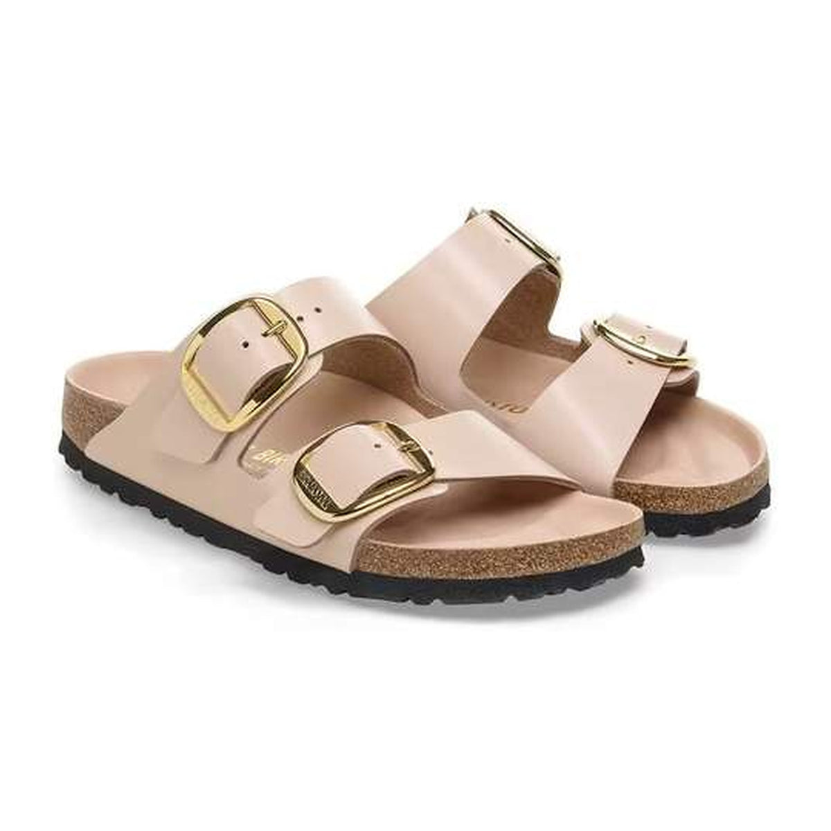 Sandali Bassi Birkenstock Arizona Big Buckle HEX Shine New Beige, Natural Lea, vista 2