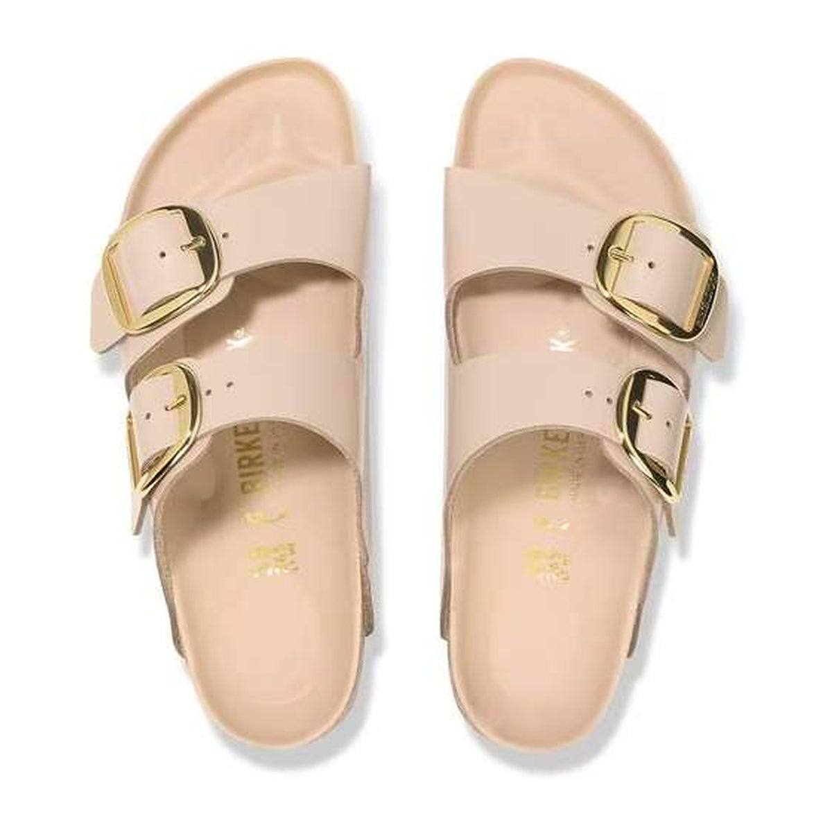 Sandali Bassi Birkenstock Arizona Big Buckle HEX Shine New Beige, Natural Lea, vista 3
