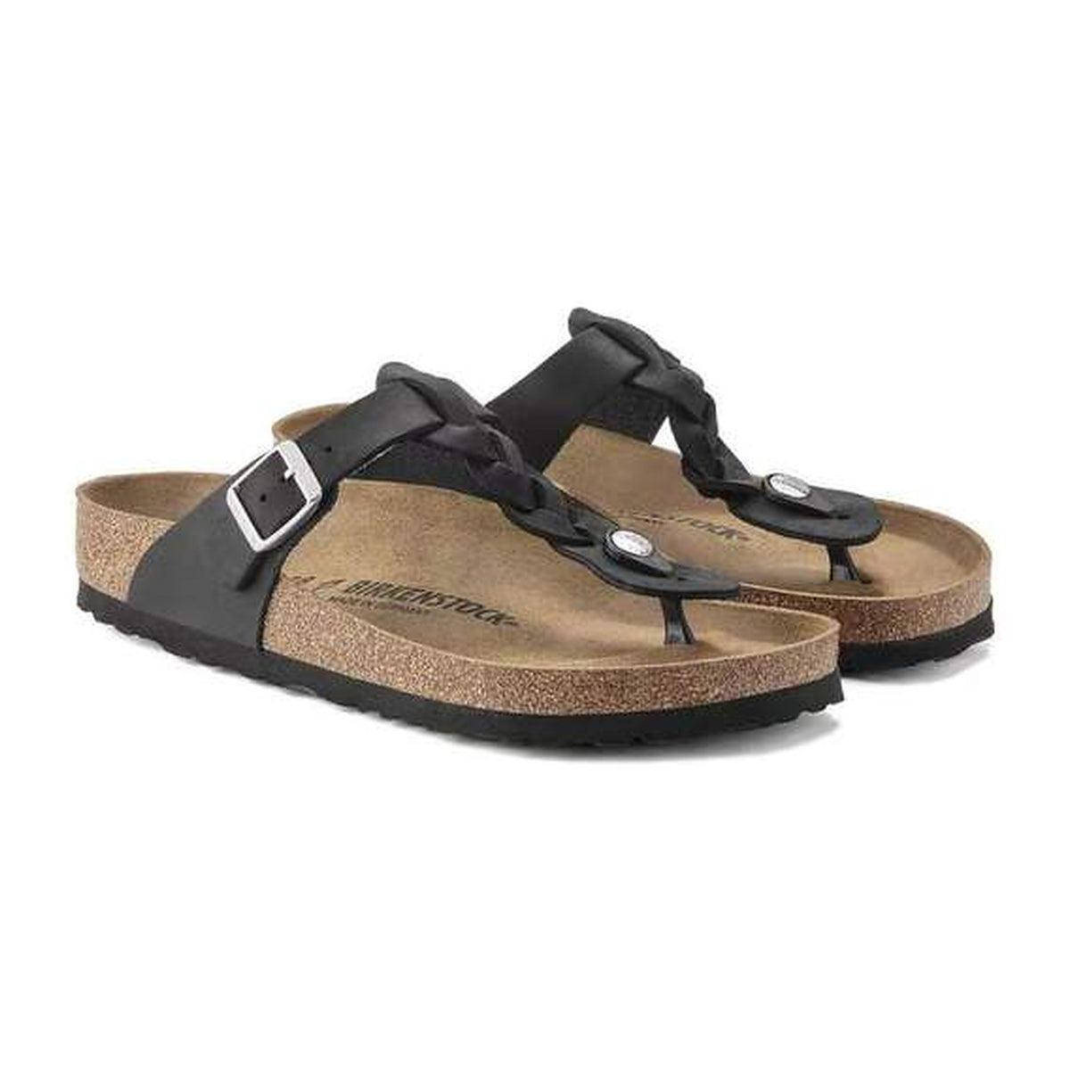 Sandali Bassi Birkenstock Gizeh Braided Black, Oiled Leather, vista 2