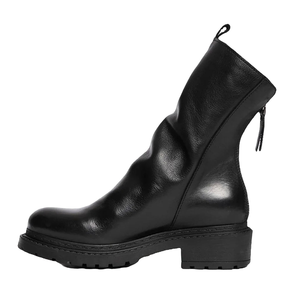 Stivaletti Metisse Biker In Vitello Nero, vista 3