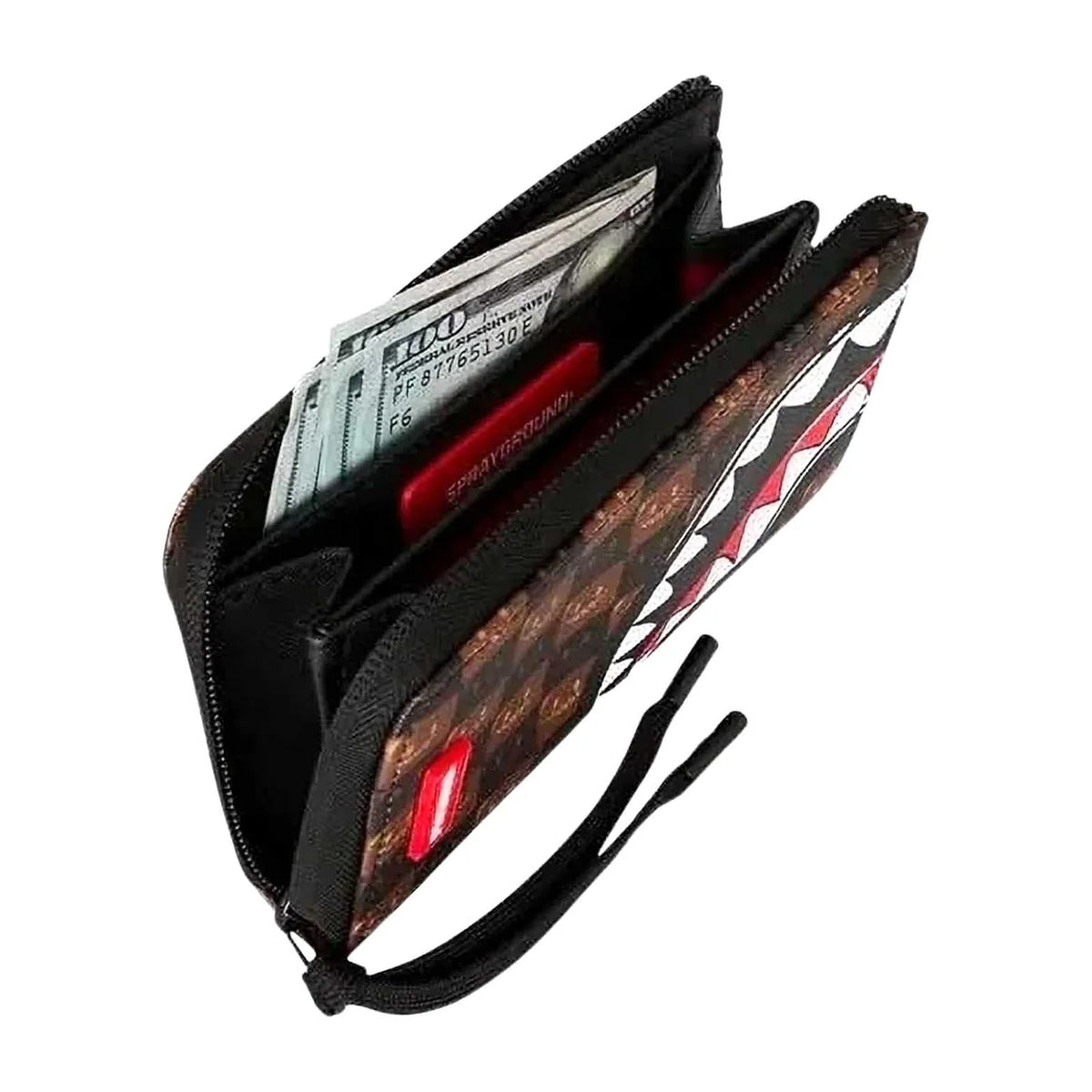 Portafogli Sprayground Sharks IN Paris WTF Bubble Brown Check Wallet, vista 3