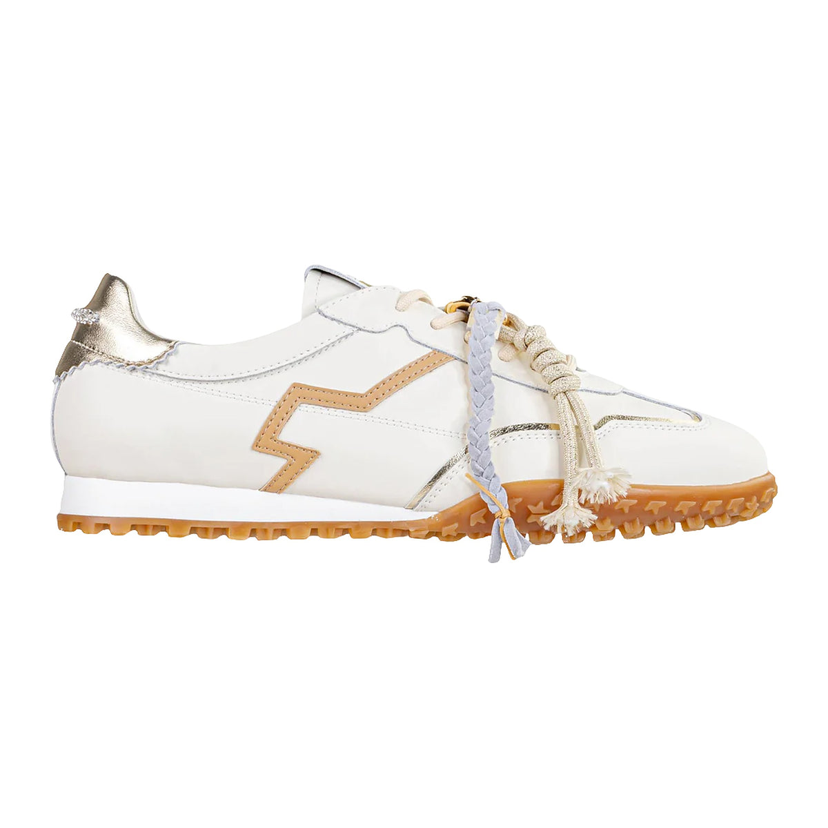 Sneakers Gio+ In Pelle Latte E Oro Con Charms