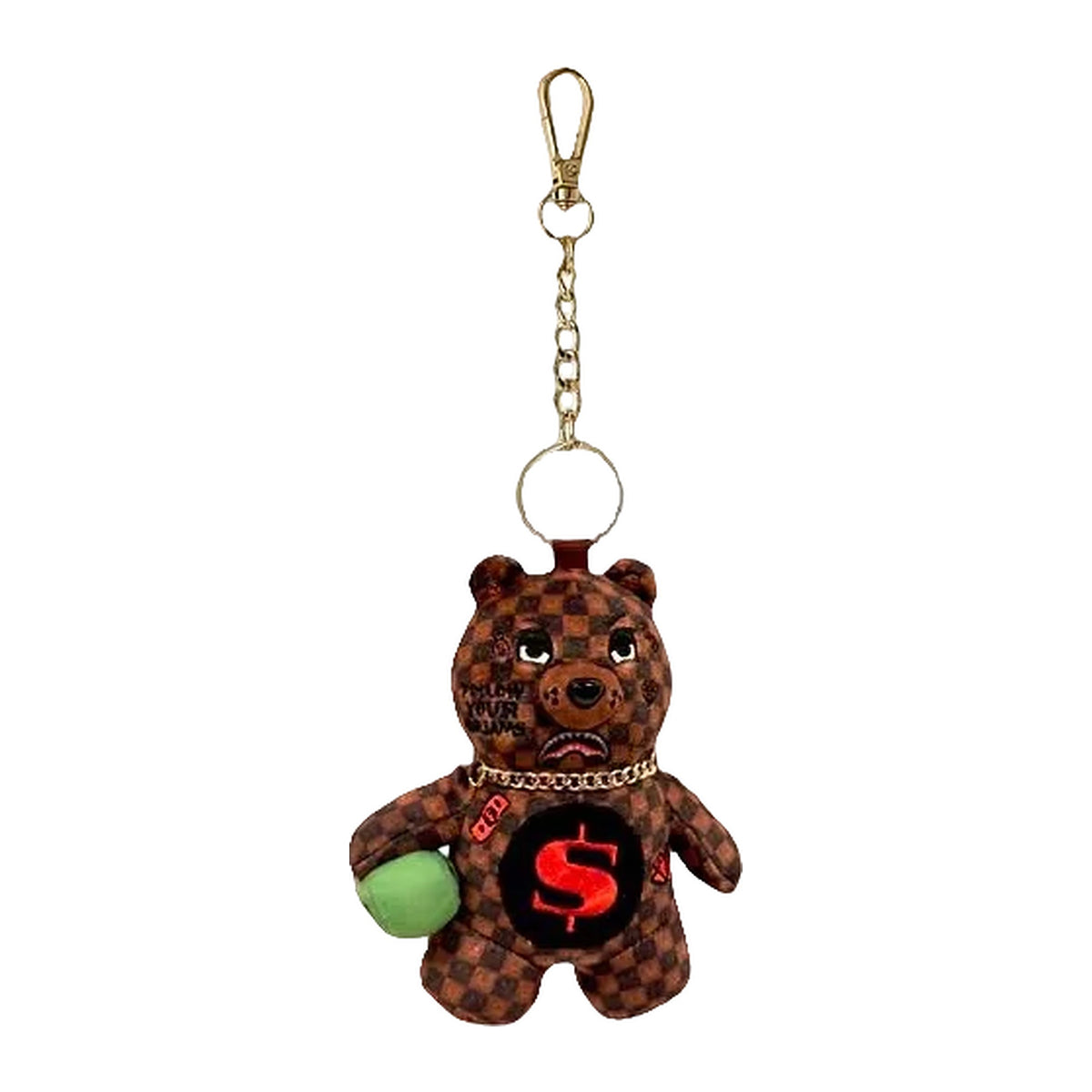 Pochette Sprayground Sip WTF Bubbly Brown Check Bear keychain