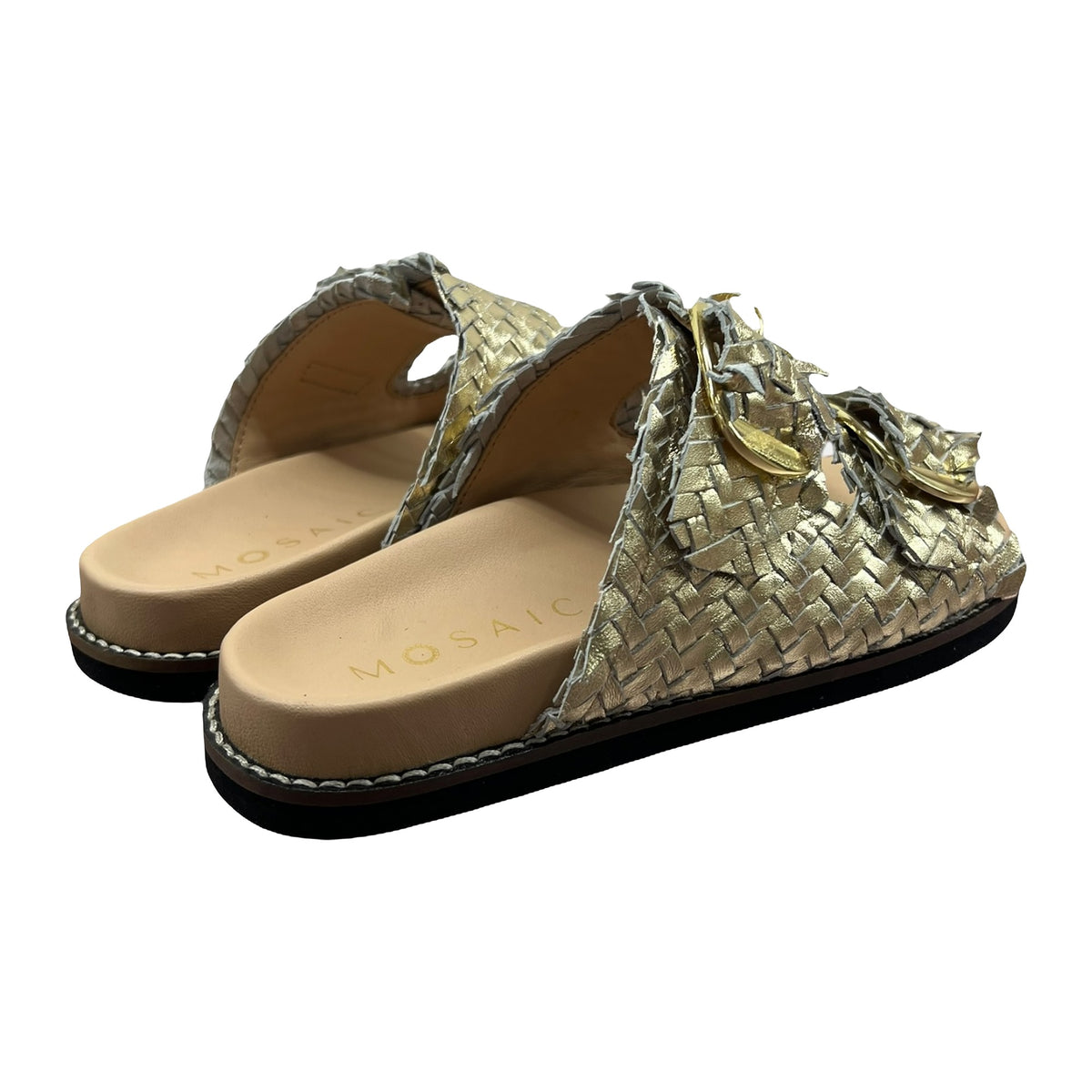 Sandali Bassi Ciabatta Doppia Fascia Intreccio Oro, vista 3