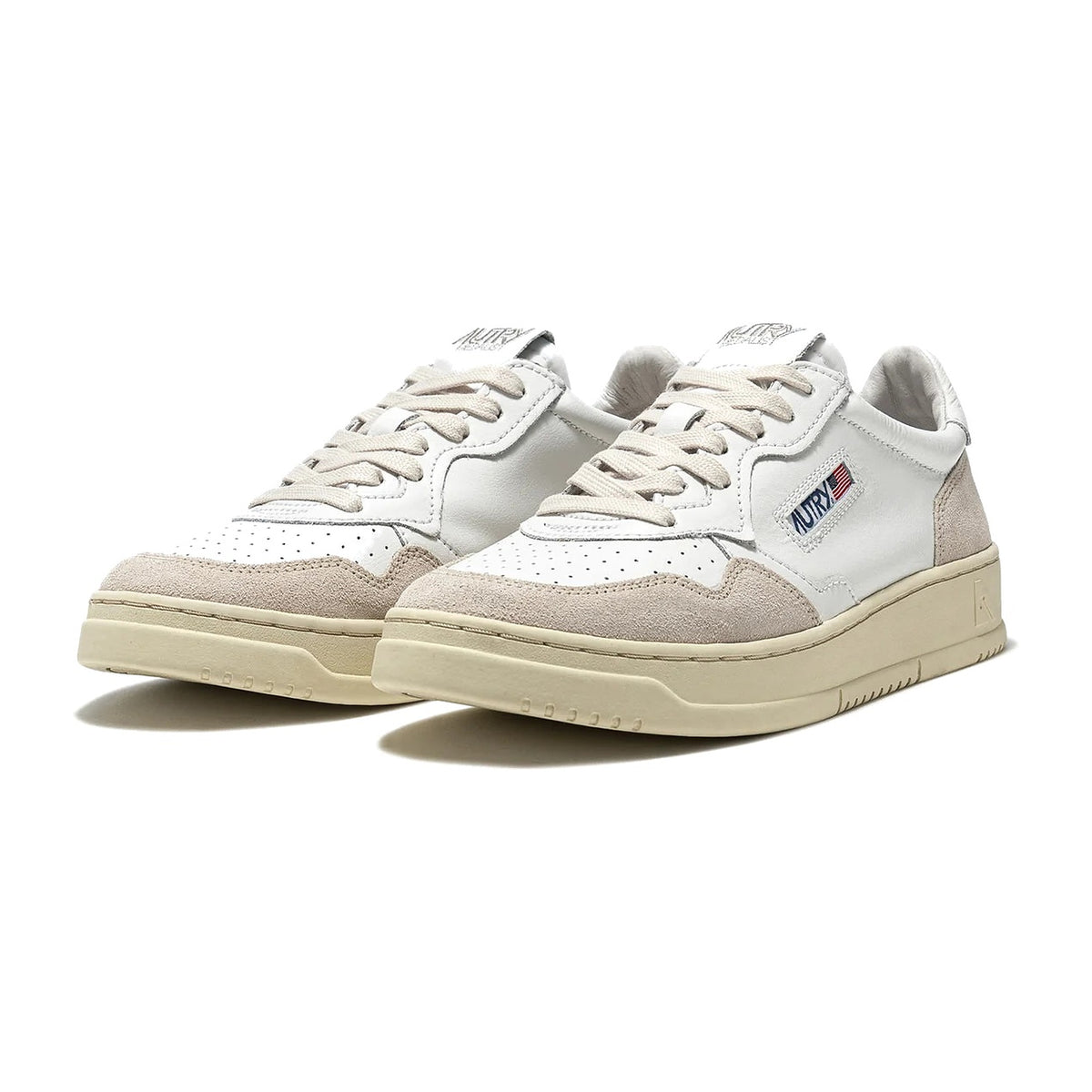 Sneakers Autry Medalist Low In Pelle Bianca E Suede Beige, vista 2