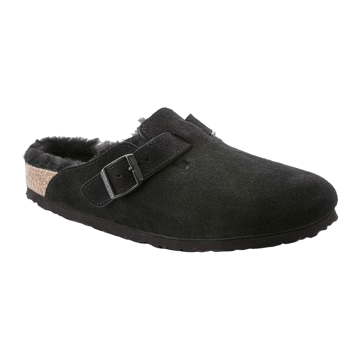 Sandali Bassi Birkenstock Boston Shearling Black, Suede Leather